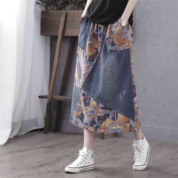spring arts style women elastic waist vintage a-line long skirt patchwork print cotton denim s812 210512, Black
spring arts style women elastic waist vintage a-line long skirt patchwork print cotton denim s812 210512, Black