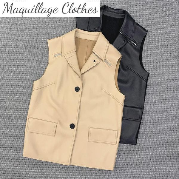 women's vests 2021 spring autumn chic genuine leather waistcoat fashion sheepskin real vest a980, Black;white
women's vests 2021 spring autumn chic genuine leather waistcoat fashion sheepskin real vest a980, Black;white
