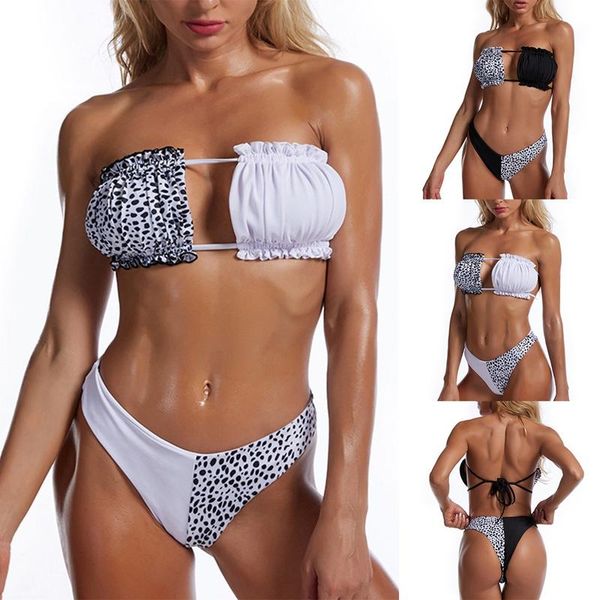 women's swimwear kf-women's 2-piece tube bikini off-the-shoulder stitching high-waist swimsuit, White;black
women's swimwear kf-women's 2-piece tube bikini off-the-shoulder stitching high-waist swimsuit, White;black