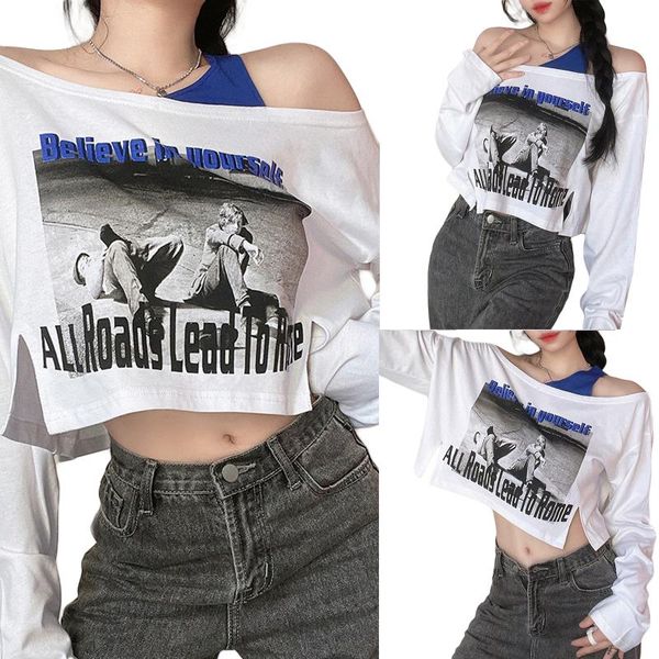 women's t-shirt women cold shoulder t-shirt, adults figure & letter print boat neck long sleeve crop, White
women's t-shirt women cold shoulder t-shirt, adults figure & letter print boat neck long sleeve crop, White