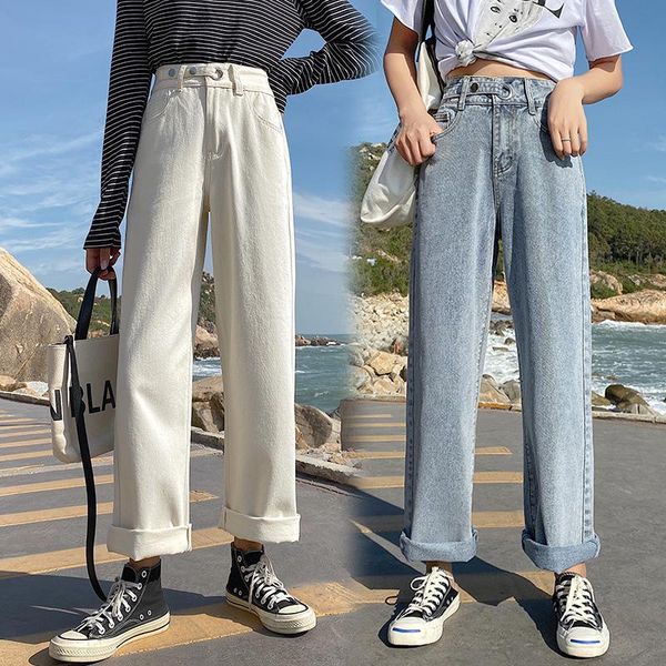 white high waist straight jeans denim pants women spring casual loose wide leg trousers girls baggy women's, Blue
white high waist straight jeans denim pants women spring casual loose wide leg trousers girls baggy women's, Blue