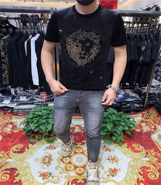 t shirts summer short sleeve men's slim t-shirt lion personality rhinestone pattern 100% cotton crew neck base shirt, White;black
t shirts summer short sleeve men's slim t-shirt lion personality rhinestone pattern 100% cotton crew neck base shirt, White;black