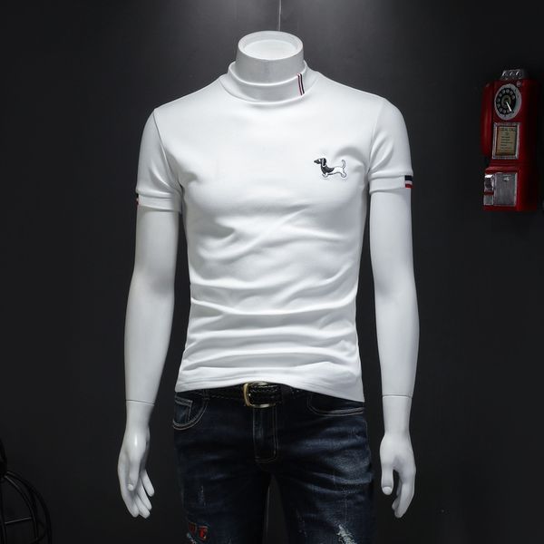 fashion t shirts half high collar men's short sleeve with veet and thick embroidered middle large in autumn 2021, White;black
fashion t shirts half high collar men's short sleeve with veet and thick embroidered middle large in autumn 2021, White;black