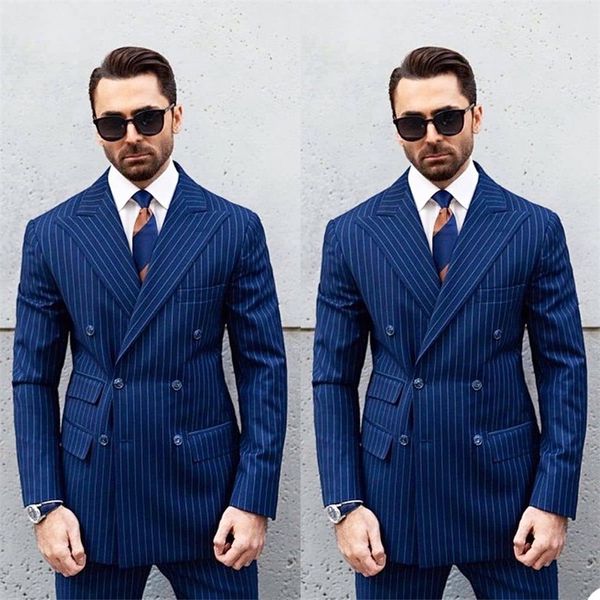 2 pieces pinstripe men suits blue custom made wedding tuxedos double breasted handsome peaked lapel blazer business coat+pant, Black;gray
2 pieces pinstripe men suits blue custom made wedding tuxedos double breasted handsome peaked lapel blazer business coat+pant, Black;gray