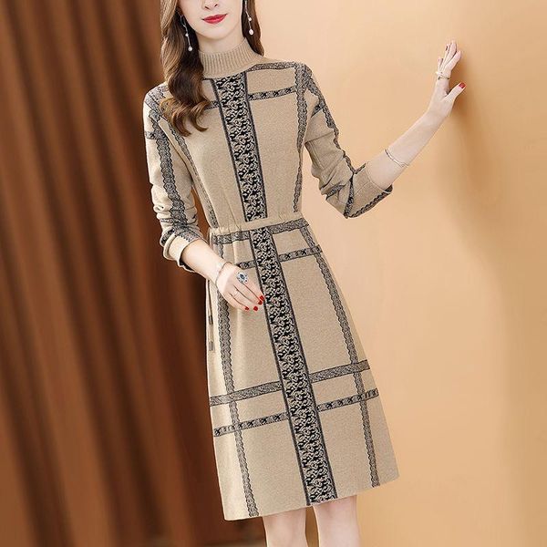 casual dresses autumn winter vintage plaid print draw string women knitted half high collar elegant female sweater, Black;gray
casual dresses autumn winter vintage plaid print draw string women knitted half high collar elegant female sweater, Black;gray