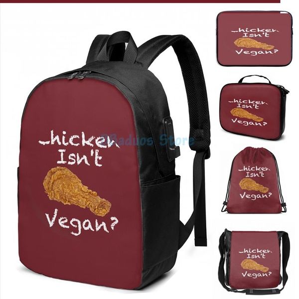 funny graphic print chicken isnt vegan usb charge backpack men school bags women bag travel laptop
funny graphic print chicken isnt vegan usb charge backpack men school bags women bag travel laptop