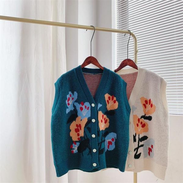forest pastoral flower knitted vest women's autumn winter loose cardigan top, White
forest pastoral flower knitted vest women's autumn winter loose cardigan top, White