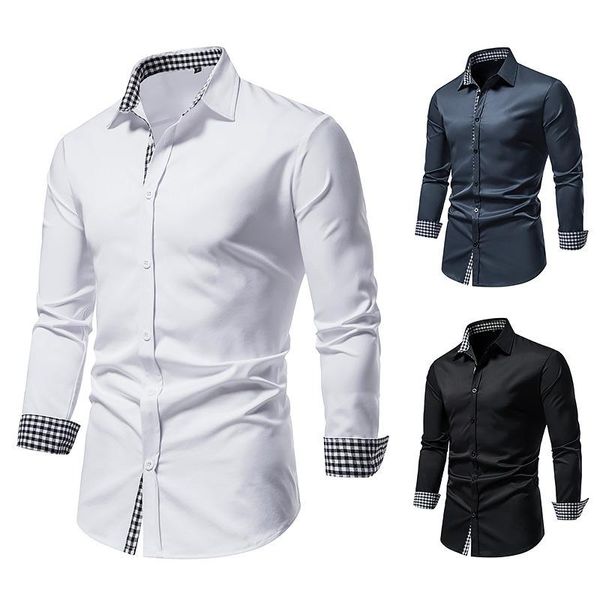 men's dress shirts men shirt spring and autumn fashion plaid print single-breasted lapel blended slim-fit business satin formal, White;black
men's dress shirts men shirt spring and autumn fashion plaid print single-breasted lapel blended slim-fit business satin formal, White;black