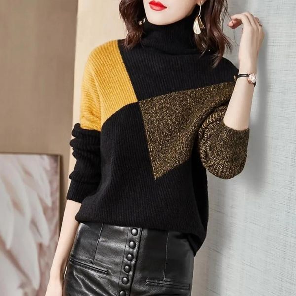 women's sweaters autumn and winter clothing simple loose knit bottoming shirt color matching western fashion turtleneck sweater women, White;black
women's sweaters autumn and winter clothing simple loose knit bottoming shirt color matching western fashion turtleneck sweater women, White;black