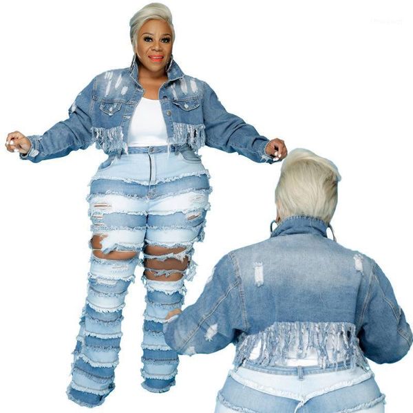 women's jackets streetwear women ripped denim 2021 autumn fashion turn-down collar single-breasted tassels plus size xl-5xl coats, Black;brown
women's jackets streetwear women ripped denim 2021 autumn fashion turn-down collar single-breasted tassels plus size xl-5xl coats, Black;brown