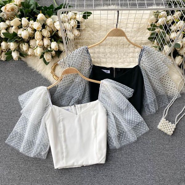 women's t-shirt deat 2021 spring summer fashion casual square collar puff sleeve slim zipper lace short and woman's sj736, White
women's t-shirt deat 2021 spring summer fashion casual square collar puff sleeve slim zipper lace short and woman's sj736, White