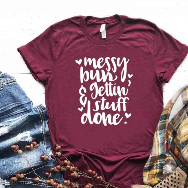 women t shirt messy bun and gettin stuff done letter print short sleeve o neck loose, White
women t shirt messy bun and gettin stuff done letter print short sleeve o neck loose, White