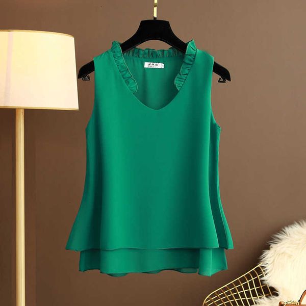 women's blouses & shirts summer fashion women sleeveless ruffles v-neck double-deck chiffon casual loose femme plus size 6pk8, White
women's blouses & shirts summer fashion women sleeveless ruffles v-neck double-deck chiffon casual loose femme plus size 6pk8, White