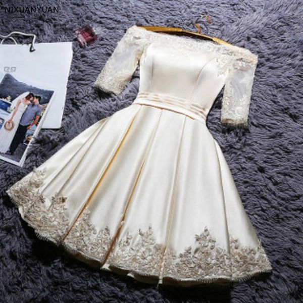 party dresses short 2021 champange color prom elegant vestidos satin half sleeve gown, White;black
party dresses short 2021 champange color prom elegant vestidos satin half sleeve gown, White;black
