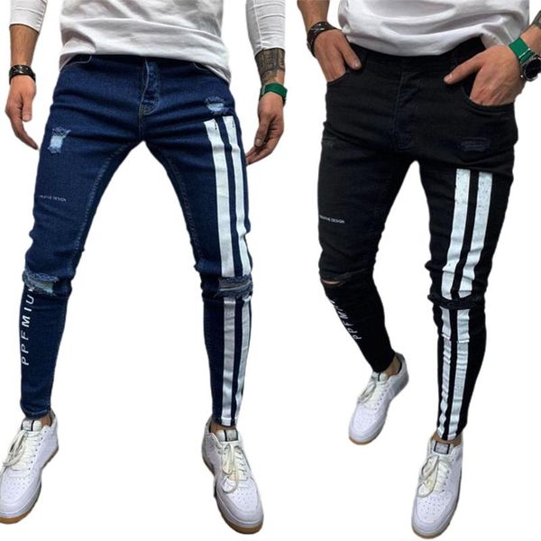 fashion men's ripped distressed jeans casual pants slim fit letter stripes print skinny denim, Black
fashion men's ripped distressed jeans casual pants slim fit letter stripes print skinny denim, Black