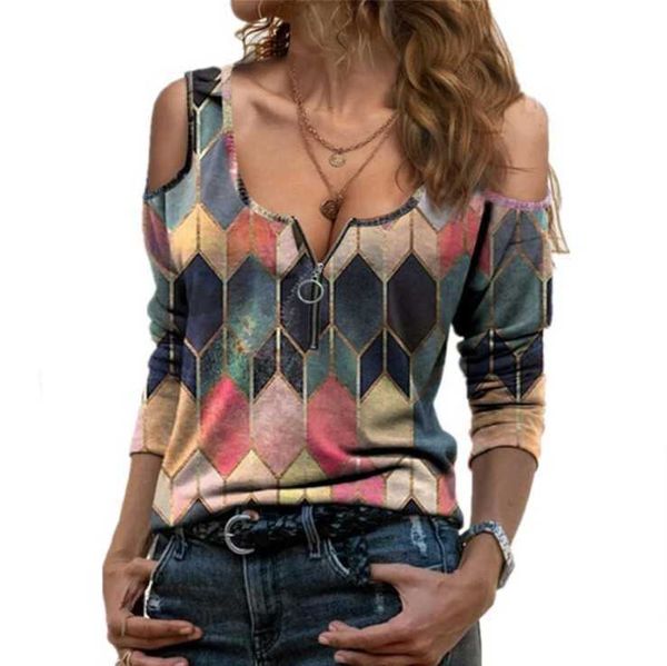 geometric print 2121 v-neck off shoulder long sleeve t-shirt casual zipper for women, White
geometric print 2121 v-neck off shoulder long sleeve t-shirt casual zipper for women, White