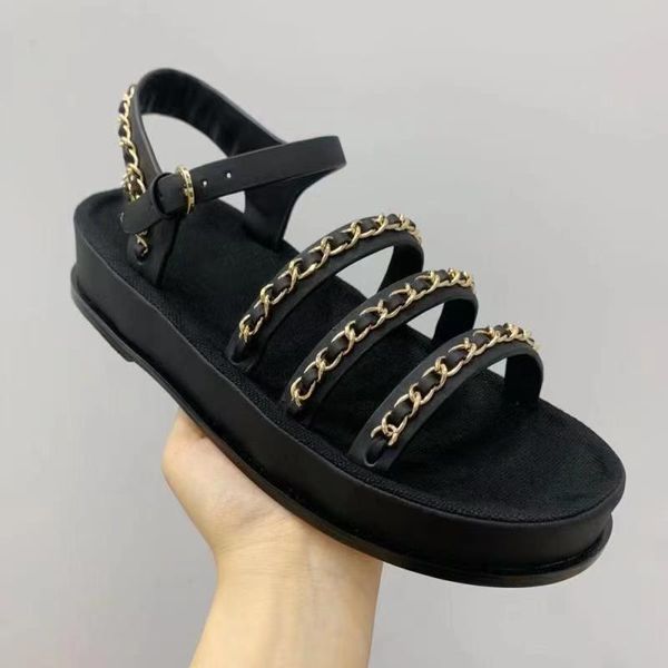 thick bottom sandals women chain decor narrow bands design summer beach shoes chunky slides dress, Black
thick bottom sandals women chain decor narrow bands design summer beach shoes chunky slides dress, Black