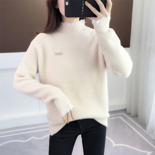 women's sweaters autumn winter half high collar faux mink cashmere sweater women pullover korean turtleneck long sleeve female, White;black
women's sweaters autumn winter half high collar faux mink cashmere sweater women pullover korean turtleneck long sleeve female, White;black
