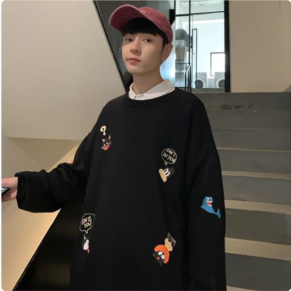 men's sweater hoodie cartoon print pattern pullover long-sleeved youth fashion loose small round neck solid color casual hoody school j, Black
men's sweater hoodie cartoon print pattern pullover long-sleeved youth fashion loose small round neck solid color casual hoody school j, Black