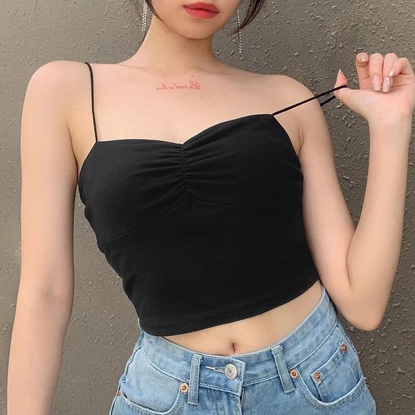 women's tanks & camis summer girl exposed clavicle chest folds small sling women korean version of the wild short outer wear vest, White
women's tanks & camis summer girl exposed clavicle chest folds small sling women korean version of the wild short outer wear vest, White