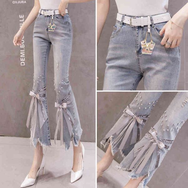 women's jeans fashion denim pants women new slim high waist frayed irregular heavy bow beaded flared waisted 6awm, Blue
women's jeans fashion denim pants women new slim high waist frayed irregular heavy bow beaded flared waisted 6awm, Blue