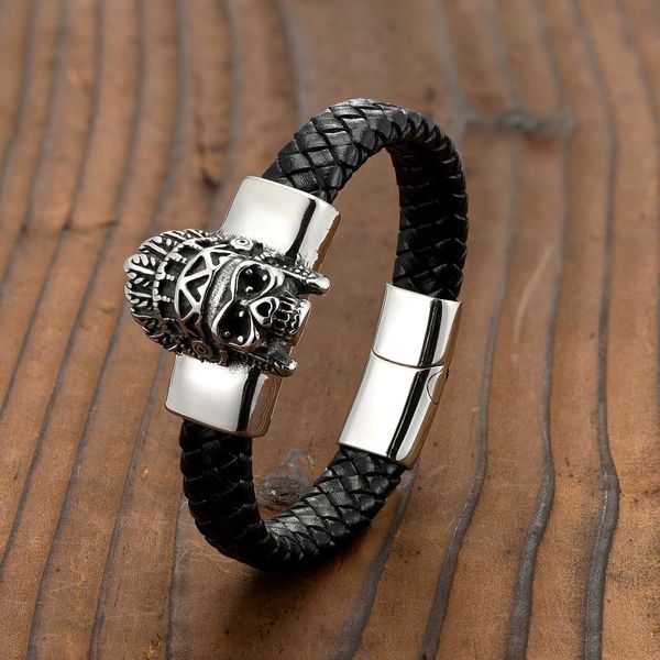 beaded, strands 2021 charm leather bracelet ethnic style skull stainless steel magnet buckle men's, Black
beaded, strands 2021 charm leather bracelet ethnic style skull stainless steel magnet buckle men's, Black