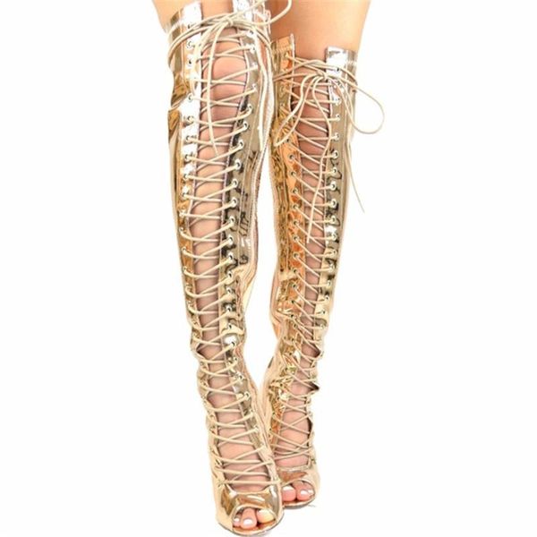 boots fashion gold lace up over the knee ladies high heels open toe strip shoes summer cutouts gladiator long sandals booties, Black
boots fashion gold lace up over the knee ladies high heels open toe strip shoes summer cutouts gladiator long sandals booties, Black