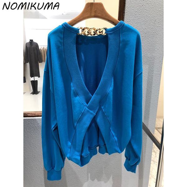women's hoodies & sweatshirts nomikuma 2021 autumn chain o-neck sweatshirt women long sleeve jumper korean back hollow-out pullover, Black
women's hoodies & sweatshirts nomikuma 2021 autumn chain o-neck sweatshirt women long sleeve jumper korean back hollow-out pullover, Black