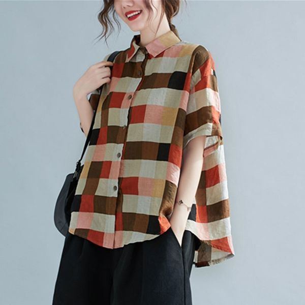 oversized women cotton linen casual shirts new summer simple style vintage plaid loose female short sleeve s3525 210412, White
oversized women cotton linen casual shirts new summer simple style vintage plaid loose female short sleeve s3525 210412, White