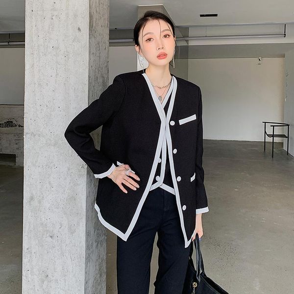 women's suits & blazers spring autumn women fashion splice single breasted v-neck black suit jacket female elegant slim casual retro co, White;black
women's suits & blazers spring autumn women fashion splice single breasted v-neck black suit jacket female elegant slim casual retro co, White;black