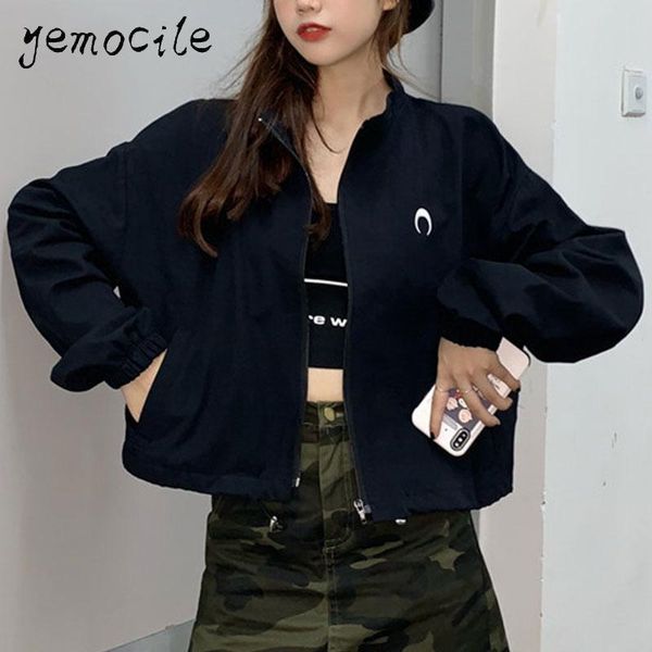 autumn women jacket 3 color moon print full sleeve stand collar zipper thin loose casual coat high street female women's jackets, Black;brown
autumn women jacket 3 color moon print full sleeve stand collar zipper thin loose casual coat high street female women's jackets, Black;brown