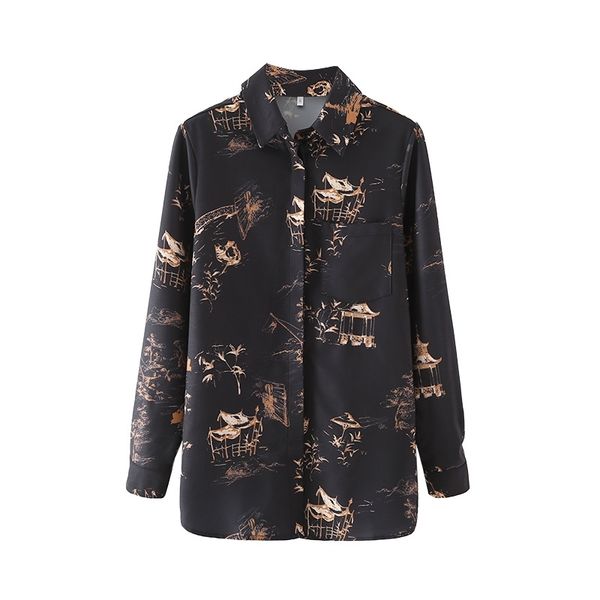 vintage women black print shirts fashion ladies turn down collar chinese style female chic pocket blouses 210430, White
vintage women black print shirts fashion ladies turn down collar chinese style female chic pocket blouses 210430, White
