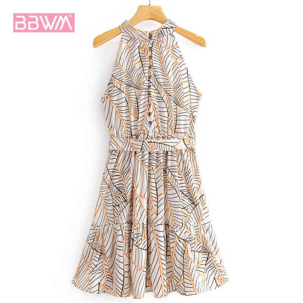 sleeveless hanging neck sweet with belt leaf printing chic female dress harajuku casual holiday party women's dresses 210507, Black;gray
sleeveless hanging neck sweet with belt leaf printing chic female dress harajuku casual holiday party women's dresses 210507, Black;gray