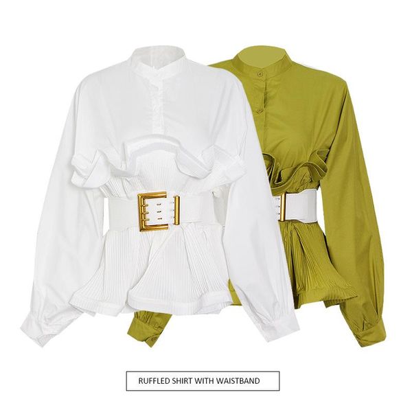 women's blouses & shirts chic design women solid color 2021 summer latest o-neck single-breasted full sleeve ruffles + sashes lady eleg, White
women's blouses & shirts chic design women solid color 2021 summer latest o-neck single-breasted full sleeve ruffles + sashes lady eleg, White
