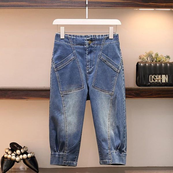 women's jeans 2021 summer plus size women high waist denim pants korean fashion pockets loose harem casual calf length trousers, Blue
women's jeans 2021 summer plus size women high waist denim pants korean fashion pockets loose harem casual calf length trousers, Blue