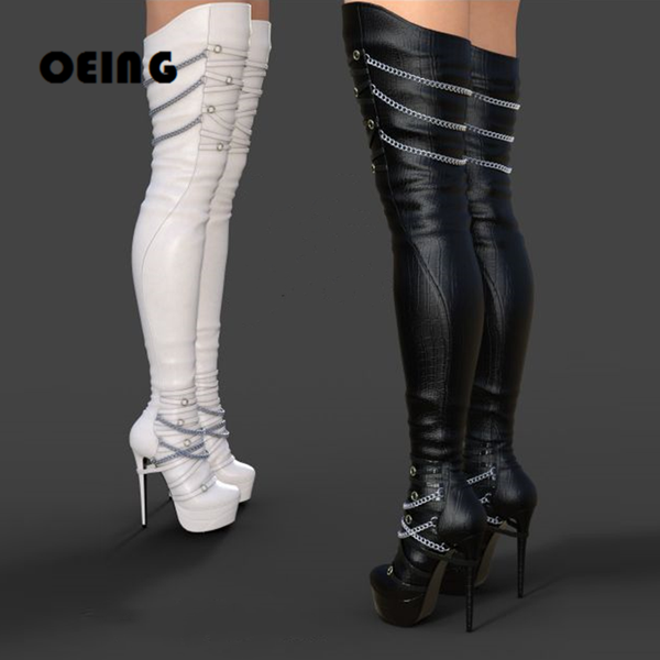 spring autumn women over the knee boots metal chain decor platform high heels nightclub party thigh long, Black
spring autumn women over the knee boots metal chain decor platform high heels nightclub party thigh long, Black