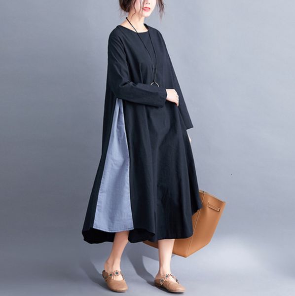 loose female casualty oversized maxi long vintage cotton sleeve dress, Black;gray 
loose female casualty oversized maxi long vintage cotton sleeve dress, Black;gray