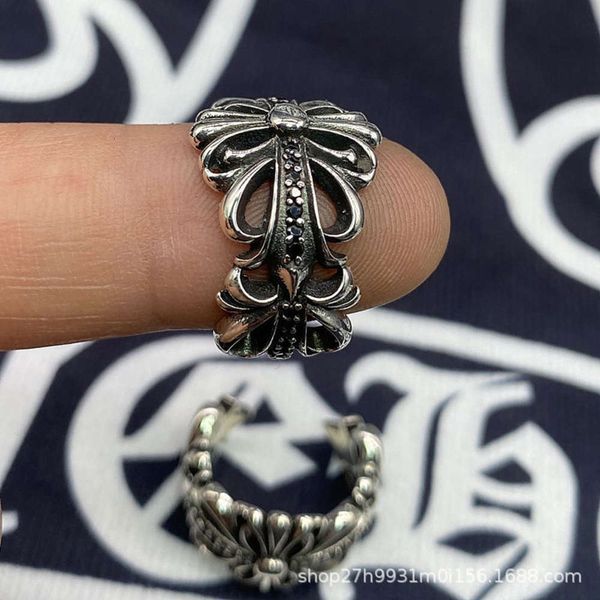 925 pure ch croquet cross for men and women's thai silver punk couple tail ring, Black 
925 pure ch croquet cross for men and women's thai silver punk couple tail ring, Black