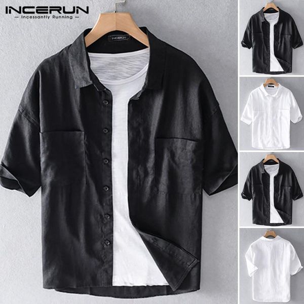 men's casual shirts incerun 2021 summer men short sleeve shirt solid color cotton lapel harajuku camisa chic streetwear hombre s-5xl, White;black
men's casual shirts incerun 2021 summer men short sleeve shirt solid color cotton lapel harajuku camisa chic streetwear hombre s-5xl, White;black