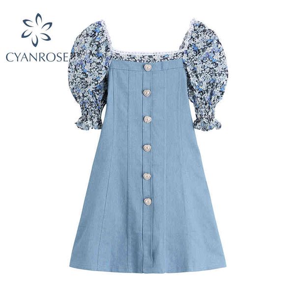 floral print denim dress women summer new fashion patchwork single breasted mini dresses elegant puff short collar clothing 210417, Black;gray
floral print denim dress women summer new fashion patchwork single breasted mini dresses elegant puff short collar clothing 210417, Black;gray