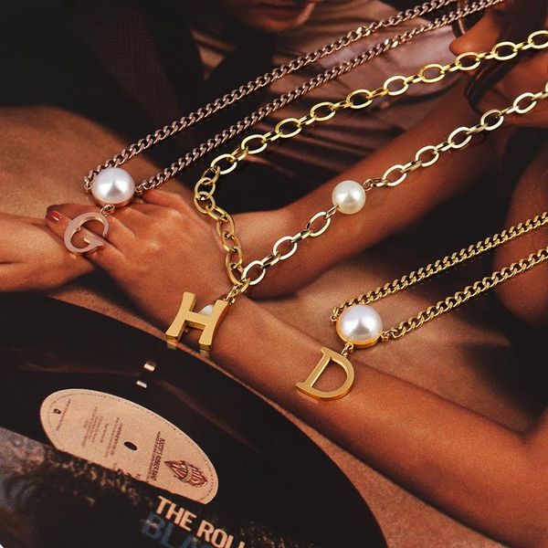 letter necklace stainless steel pearl pendant necklaces for women gold thick chain jewelry gift, Silver
letter necklace stainless steel pearl pendant necklaces for women gold thick chain jewelry gift, Silver