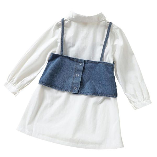 clothing sets toddler girl 2pcs fall outfits, long sleeve button down shirt dress + denim camisole set, White
clothing sets toddler girl 2pcs fall outfits, long sleeve button down shirt dress + denim camisole set, White