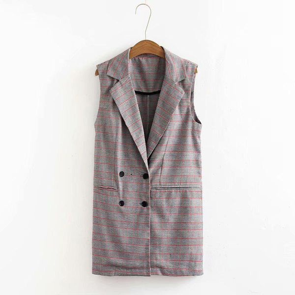 women's vests geckoistail women plaid long blazer vest waistcoat spring autumn elegant office lady coat fashion pockets jacket outerwea, Black;white
women's vests geckoistail women plaid long blazer vest waistcoat spring autumn elegant office lady coat fashion pockets jacket outerwea, Black;white