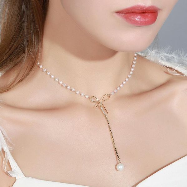 Pendant Necklaces Elegant Romantic Bowknot Pearl Choker Necklace Women Bead Chain Collar Neck Fashion Birthday Party Jewelry
Pendant Necklaces Elegant Romantic Bowknot Pearl Choker Necklace Women Bead Chain Collar Neck Fashion Birthday Party Jewelry