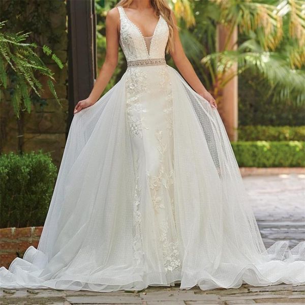 other wedding dresses glamorous dress with detachable train v neck sleeveless appliqued lace beads bridal gown sweep robe de mariée, White
other wedding dresses glamorous dress with detachable train v neck sleeveless appliqued lace beads bridal gown sweep robe de mariée, White