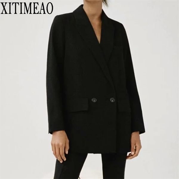 za women fashion office wear one button blazer coat vintage long sleeve pockets female outerwear chic 211122, White;black
za women fashion office wear one button blazer coat vintage long sleeve pockets female outerwear chic 211122, White;black