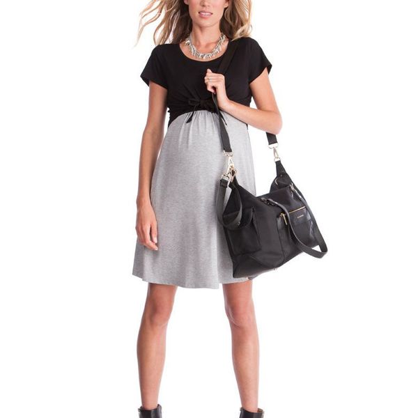 short sleeve color matching dress breast feeding maternity lace up care clothing, White;black
short sleeve color matching dress breast feeding maternity lace up care clothing, White;black