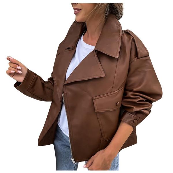 women's jackets womens autumn and winter jacket button cardigan biker suit leather loose coat casual long sleeve korean clothing, Black;brown
women's jackets womens autumn and winter jacket button cardigan biker suit leather loose coat casual long sleeve korean clothing, Black;brown