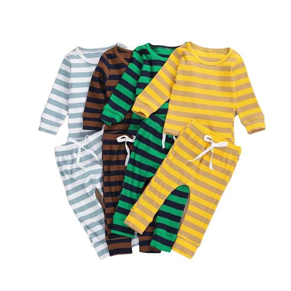 clothing sets 1-4t toddler baby boys girls pajamas set long sleeve rib knit stripes + pants 2pcs loungewear, White
clothing sets 1-4t toddler baby boys girls pajamas set long sleeve rib knit stripes + pants 2pcs loungewear, White