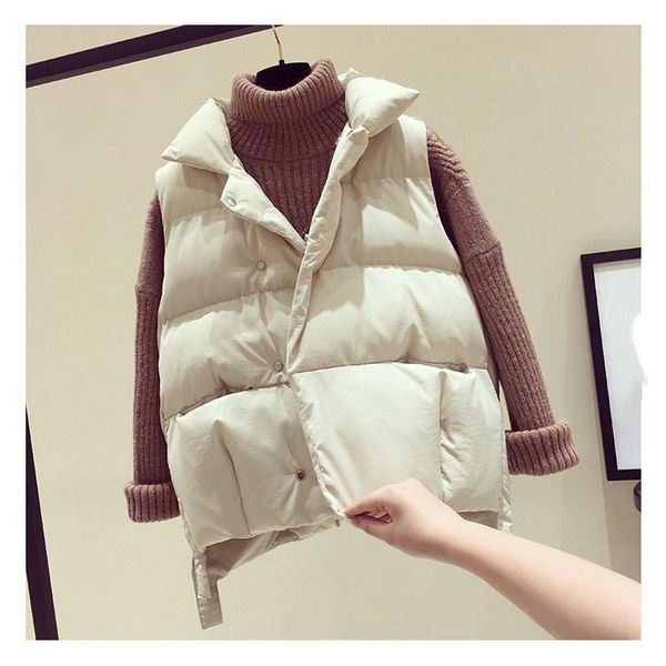 women's vests 2021 fashion female mandarin collar loose waistcoat women sleeveless apricot down vest autumn winter casual short overcoa, Black;white
women's vests 2021 fashion female mandarin collar loose waistcoat women sleeveless apricot down vest autumn winter casual short overcoa, Black;white